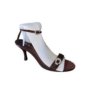 Nina Villa YS Bronze Leather Strappy Heels Open Toe Womens Size 10 NEW